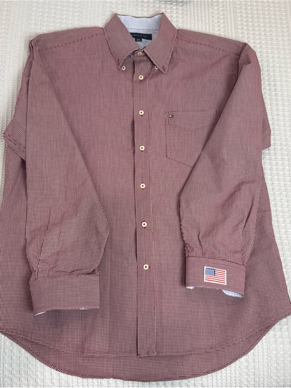 Tommy Hilfiger Men's Red Micro-Check Button-Down Shirt Size Large
